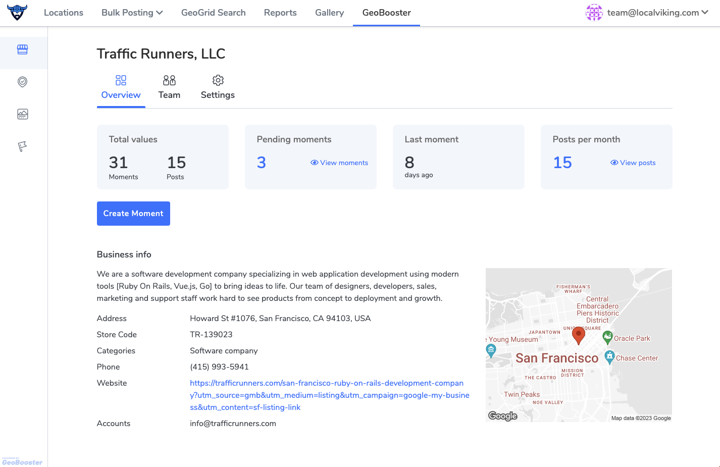 Geobooster Dashboard